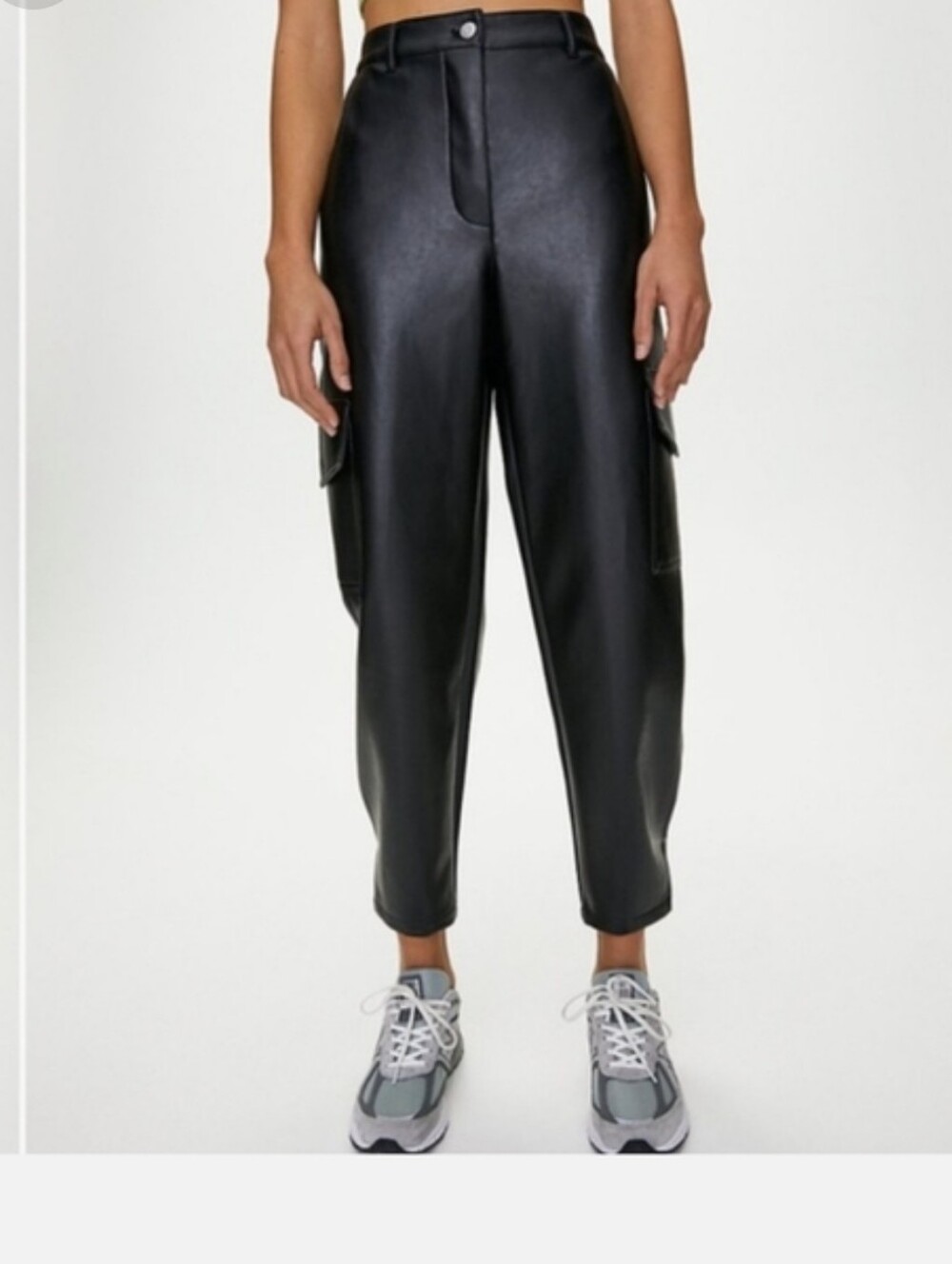 Wilfred Modern Black VeganLeather Cargo Ankle Pants  10 High Waist Minimalist